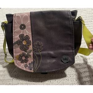 Haiku Sharon Eisenhauer Crossbody Bag Pebbled Vegan Leather Floral Purple Green